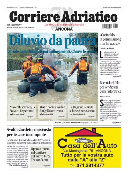 Prima-pagina-corriere adriatico-edizione-di-oggi-19-09-2024